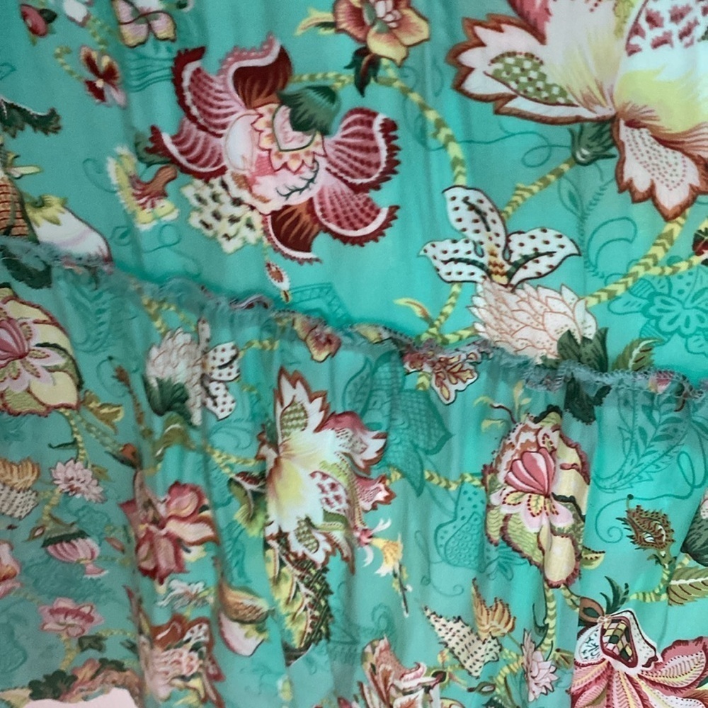 Aqua Blue Floral Smocked Top Maxi Dress Small - Picture 8 of 11